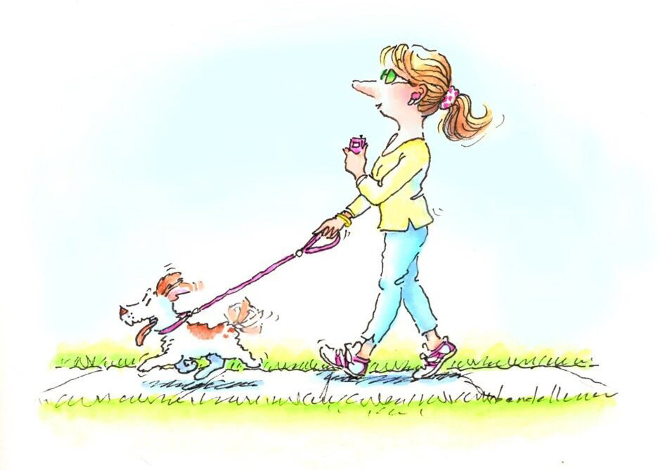 Woman walking dog